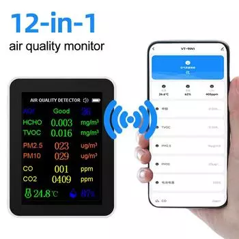 13 в 1 Tuya WIFI измеритель качества воздуха CO2/TVOC/HCHO/PM2.5/PM1.0/PM10/температура/влажность/время/дата/будильник/таймер тестер качества воздуха