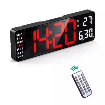 13 Inch LED Digital Wall Clock Large Screen Temperature Date Day Display Electronic Clock Living Room Decor with Remote Control