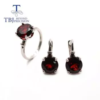 13-каратный натуральный красный гранат, драгоценный камень, серебряный комплект ювелирных изделий, круглые серьги-кольца 10 мм, круглые серьги 10 мм, женские изысканные украшения на каждый день us ring size 6# красный