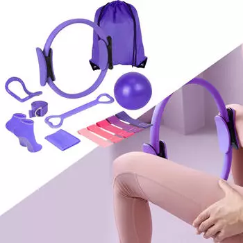 13 комплектов эспандеров с универсальной сумкой для хранения мячей и кольцом для упражнений на бедра фиолетовый