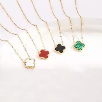 13 мм титановая сталь не теряет цвет ожерелье двухстороннее четырехлистное ожерелье клевера высококачественная роскошная женская подвеска ювелирные изделия чёрный