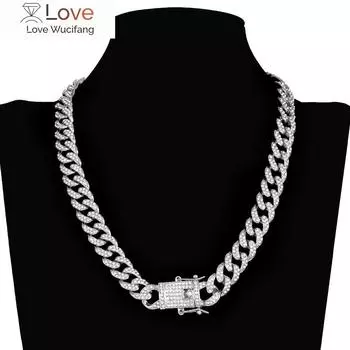 13 мм зубец кубинская цепочка-цепочка для мужчин хип-хоп Iced Out Bling Роскошное ожерелье со стразами, рэперское женское ювелирное изделие 16 inch 40cm