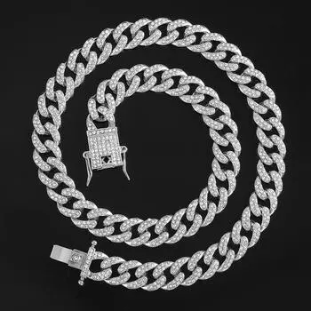 13 мм зубец кубинская цепочка-цепочка для мужчин хип-хоп Iced Out Bling Роскошное ожерелье со стразами, рэперское женское ювелирное изделие 16 inch 40cm