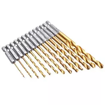 13 PCS 1/4inch Hex Drill Bit Set Titanium Coated HSS Twist Impact Drill Bit Set
