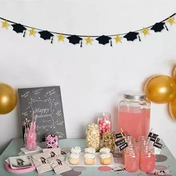 13 Pcs Bachelor Hat Pattern Graduation Party Banners Contrast Color Festive Home