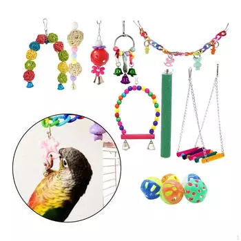 13 предметов, большие игрушки для попугаев, наборы, жевательная игрушка для птиц, подвесной колокольчик, бусина, качели, игрушка для