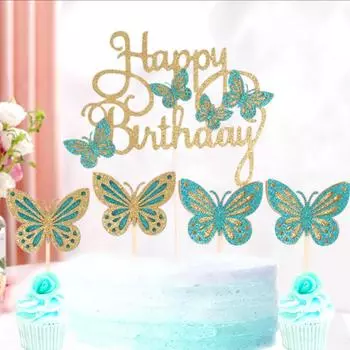 13 шт., 3D двухслойные украшения для дня рождения для девочек, товары для детского душа, украшения для дня рождения, кексы, розовая бабочка
