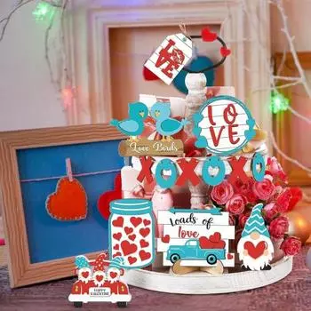 13 шт./компл. ко Дню святого Валентина, многоярусный поднос, украшение в виде неразлучника, гнома, грузовика, банки, буквы, деревянный знак для стола, деревенский фермерский настольный многоярусный поднос, украшение 1 Set