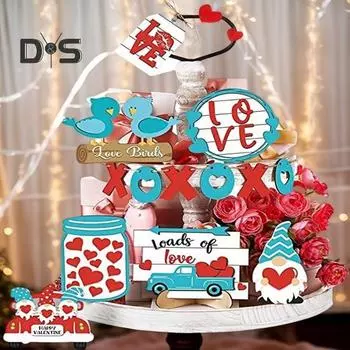 13 шт./компл. ко Дню святого Валентина, многоярусный поднос, украшение в виде неразлучника, гнома, грузовика, банки, буквы, деревянный знак для стола, деревенский фермерский настольный многоярусный поднос, украшение 1 Set