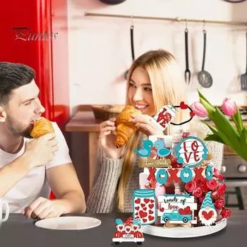 13 шт./компл. ко Дню святого Валентина, многоярусный поднос, украшение в виде неразлучника, гнома, грузовика, банки, буквы, деревянный знак для стола, деревенский фермерский настольный многоярусный поднос, украшение 1 Set