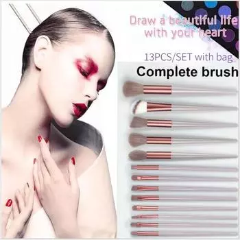 13 шт./компл. с сумкой, инструменты для укладки лица, косметические инструменты для укладки косметики, основа, портативная дорожная кисть для макияжа, мягкий набор, кисть для глаз, макияж для лица 8PC-Pink