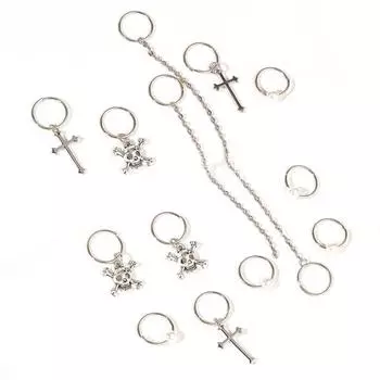 13 шт. Металлические зажимы-манжеты Бусины для дредов Плетение волос Трубки для плетения волос Набор смешанных колец для волос Женщины 13Pcs серебряный