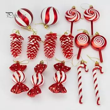13 шт. Рождественские подвесные украшения, конфеты, шарики, леденцы, рождественские украшения из пластика, блестящие конфеты, подвеска для дома на дереве шампанского
