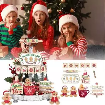 13 шт. рождественских многоярусных подносов, рождественские знаки, деревянный многоярусный поднос, декор для фермерского дома, мини-рождественская вечеринка, праздничная атмосфера, реквизит Sets