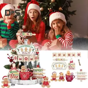 13 шт. рождественских многоярусных подносов, рождественские знаки, деревянный многоярусный поднос, декор для фермерского дома, мини-рождественская вечеринка, праздничная атмосфера, реквизит Sets