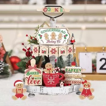 13 шт. Рождественский многоярусный поднос, украшение, рождественские знаки, деревянный фермерский многоярусный поднос, декор