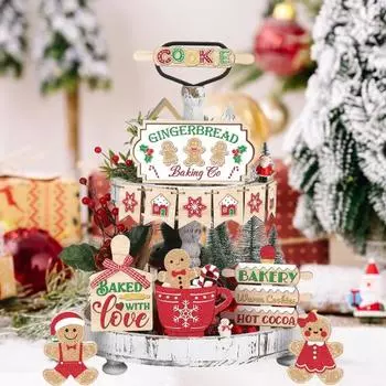 13 шт. Рождественский многоуровневый поднос, украшение, рождественские знаки, деревянный фермерский многоуровневый поднос, декор, мини-рождественский дом