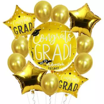 13 шт. золотые поздравительные шары для выпускников, круглые воздушные шары из фольги со звездами, выпускные украшения, класс 2024 г.