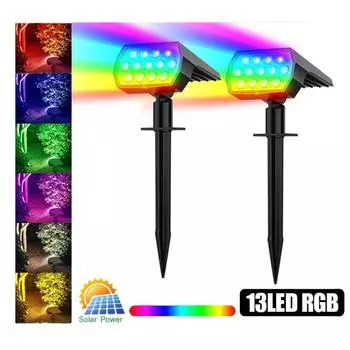 13 светодиодов RGB цветные светодиодные солнечные фонари Пейзажные прожекторы Солнечные точечные светильники Уличные лампы для лужайки Водонепроницаемые прожекторы для двора Декор садовой дорожки 1pcs