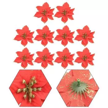 13cm Christmas Poinsettia Glitter Flower Hanging Xmas Party Tree Decoration For Home New Year Decor Navidad Gifts