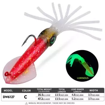 13cm Luminous UV Squid Lure with Lead Head & Hook - Soft Bionic Octopus/Cuttlefish Bait 13.5 cm 35.5 g