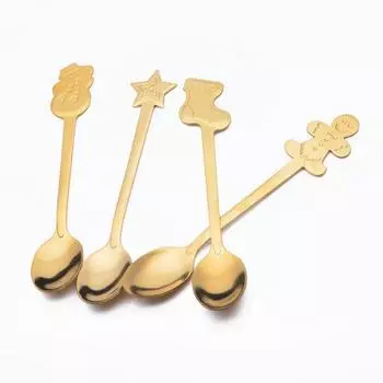 13cm Stainless Steel Christmas Coffee Spoon Ice Cream Dessert Spoon Fruit Coffee Tea Stirring Spoon Tableware Kitchen Gadget