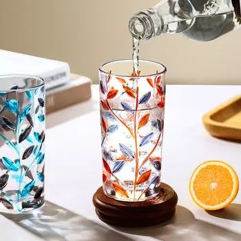 13oz Crystal Bubble Base Highball Glass Tumbler - Unique Leaf Design, Heavy Bottom for Water, Juice, Cocktails, and Beer