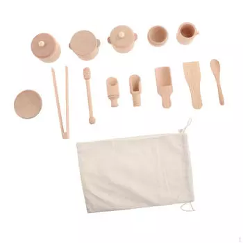 13Pcs Afternoon Tea Set Role Play Kitchen Toy Wooden Party Tableware for