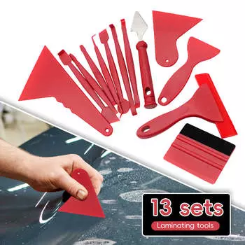 13pcs Car Rubber Scraper Film Wrapping Blades Kit Window Vinyl Wrap Squeegee Ice Remover Cleaning Wash Squeegee Snap-off Tools красный