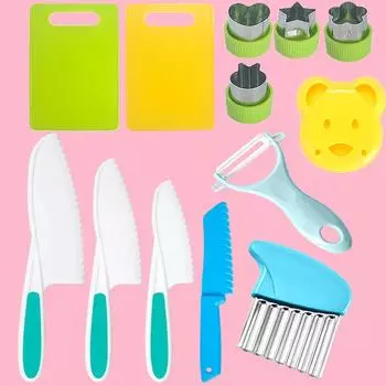 13 шт. кухонных принадлежностей Монтессори, кухонная утварь, безопасный набор ножей для малышей, для настоящей кулинарии, детские ножи, разделочные доски, рифленый нож, овощечистка