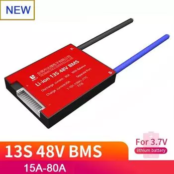 13S 48V 15A-80A 18650 Водонепроницаемая плата защиты литиевой батареи BMS с балансом 13S 48V 15A