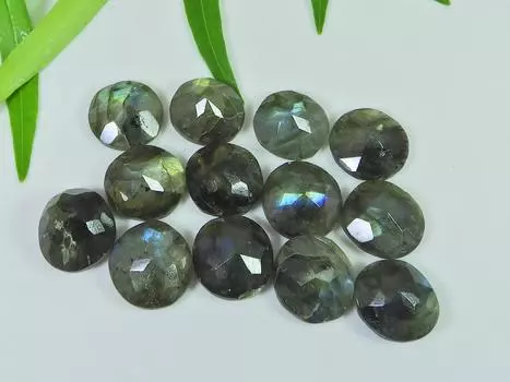 13X13MM натуральный лабрадорит огранка «Клетка» круглый кабошон драгоценный камень 13 шт. Лот LM-1209