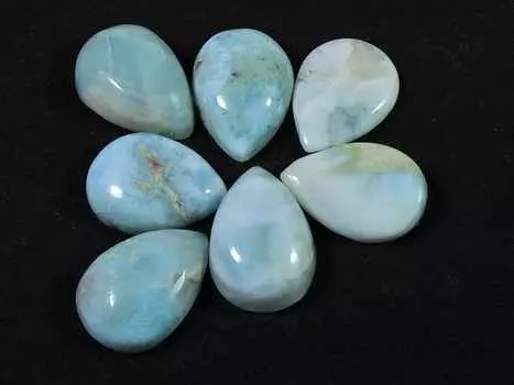 13X18MM Natural Blue Larimar Pear Cabochon Loose Gemstone 07 Pcs Lot 65Cts. RQ-1758