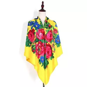 140*140 см квадратный платок с русским цветочным принтом красный