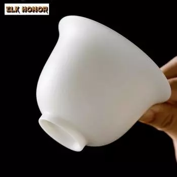 140 мл Жареный бараний жир, нефрит, белый фарфор, гайвань, японская чайная супница, крышка для чайника, чаша, коллекция принадлежностей для чайной церемонии B 10.5x10.1cm 170ml