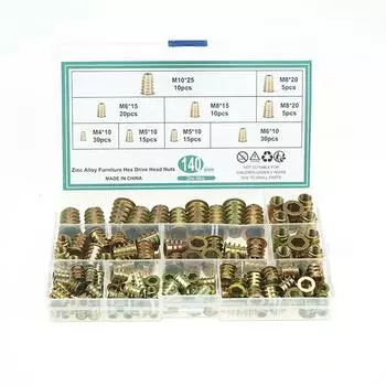 140 шт. трапециевидная гайка с внутренней и внешней резьбой Т-образная с мезо-гайкой из цинкового сплава Т-образная гайка вставная гайка набор 140PCS trapezoidal nut