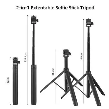 140 см/55 дюймов выдвижная стойка для света регулируемая селфи-палка штатив из алюминиевого сплава с винтом 1/4 дюйма чёрный