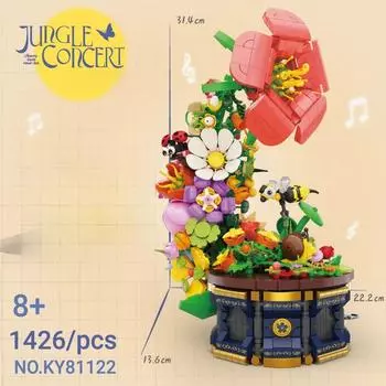 1426 шт. Строительные блоки Jungle Concert электрическая музыкальная шкатулка Flower language серия детские собранные игрушки подарки на день рождения без коробки