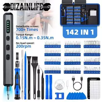 142 in 1 Precision Electric Screwdriver Set Smart Cordless Electric Screw Driver 5 Torque Settings Power Drill Repair Tool Kit