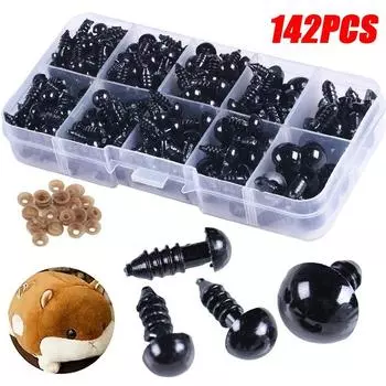 142 шт., 6-12 мм, черные пластиковые поделки, защитные глаза для медведя, мягкая игрушка, кукла-животное, аксессуары для самостоятельного изготовления амигуруми 142Pcs