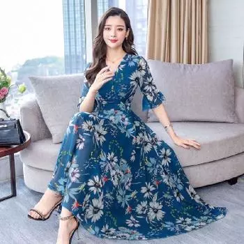 142 женские длинные юбки и пляжные платья больших размеров в стиле бохо Large синий