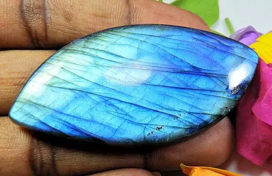 142Cts. Натуральный лабрадорит синий фантазийный кабошон россыпью драгоценный камень 32X65X08MM PP-1595