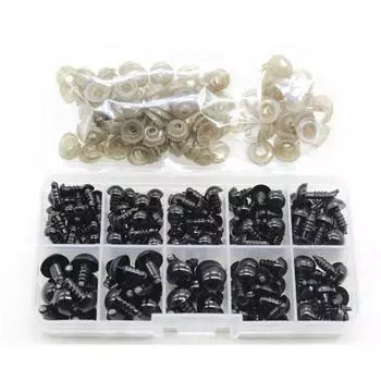 142pcs 6-12mm Черный Пластиковые ремесла безопасности глаза для фаршированные животные куклы DIY игрушка