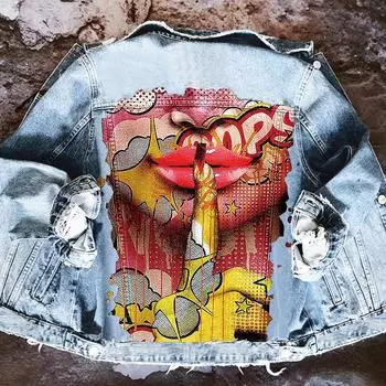 1441 * Красочные отпечатки пальцев Электронная коммерция Модные джинсовые куртки Повседневные куртки