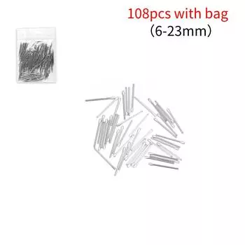 144/108 шт., ремешок для часов из нержавеющей стали, шплинты, инструменты для пружинных стержней, 18 различных размеров - 6–23 мм (Серебряный) 108bag