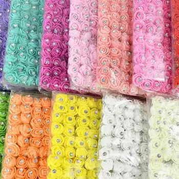 144 шт. 2 см бриллиант искусственный мини пенопластовый букет роз DIY венок ремесло свадебное украшение для вечеринки скрапбукинг искусственные цветы фиолетовый