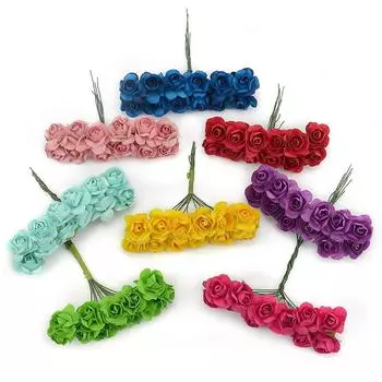 144 шт. Мини-бумажные розы, искусственные цветочные головки, букет для свадьбы, украшения дома, скрапбукинга, сделай сам, венок