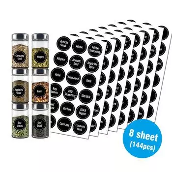 144 шт. наклейки для банок, кухонные этикетки, наклейки с названием специй, набор наклеек для кладовой с пустыми этикетками на английском языке, самоклеящиеся 8 Sheets (144pcs)