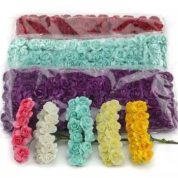 144 шт./упаковка сливовые розы маленькие бумажные цветы имитация цветка подарочная коробка конфет декоративная гирлянда ротанговый головной убор своими руками