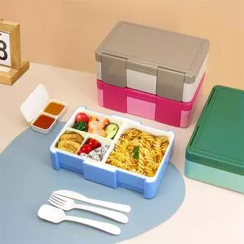1450 мл Bento Box для детей, 4 отделения, герметичные ланч-боксы с ложкой и вилкой, подогрев в микроволновой печи, контейнеры для еды Bento